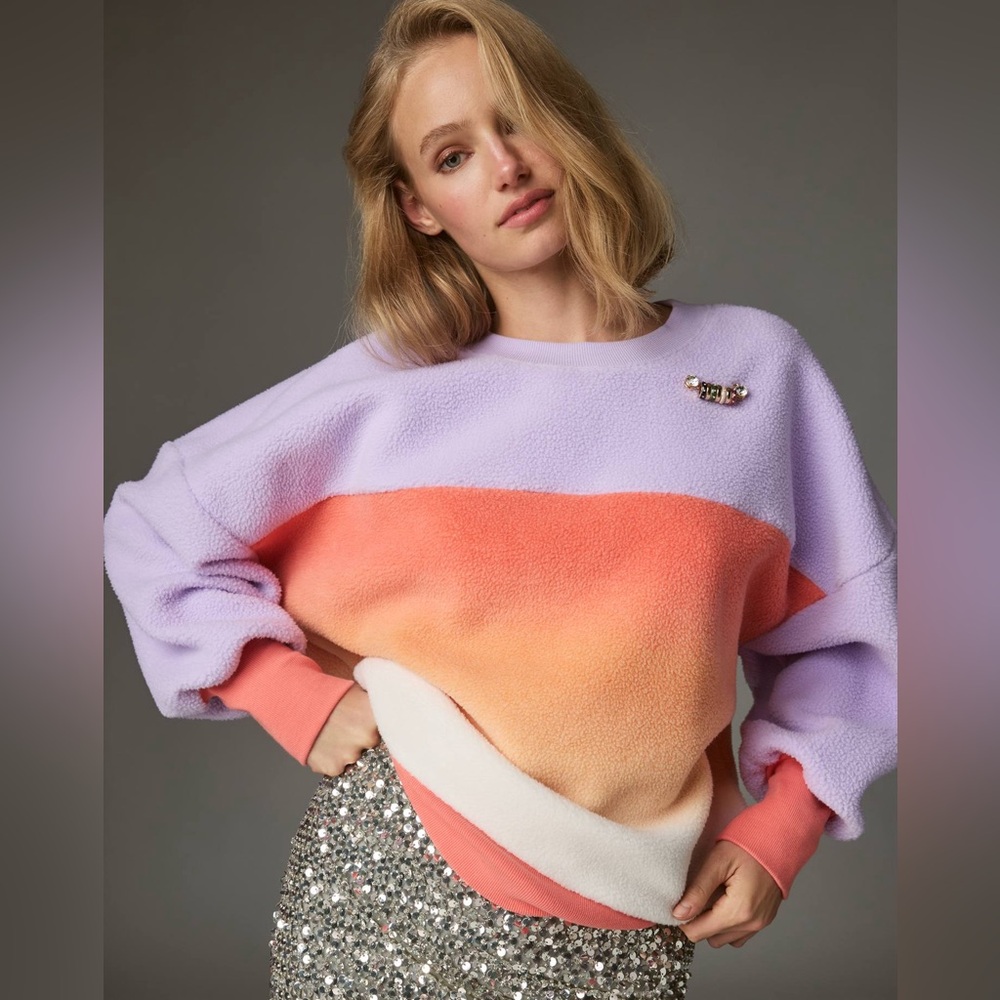 Lavender Colorblock Sherpa Pullover - Pastel Stripe - Picture 3 of 4